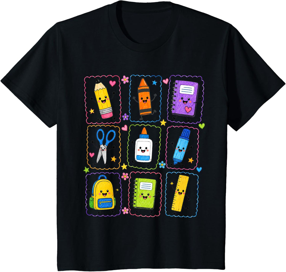 Funny Back to School Supplies Squad Pencil Notebook Glue Pen T-Shirt - Black
