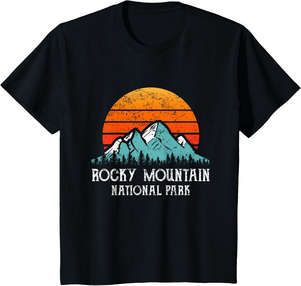 Retro Rocky Mountain National Park Distressed Rocky Mountain T-Shirt - Black