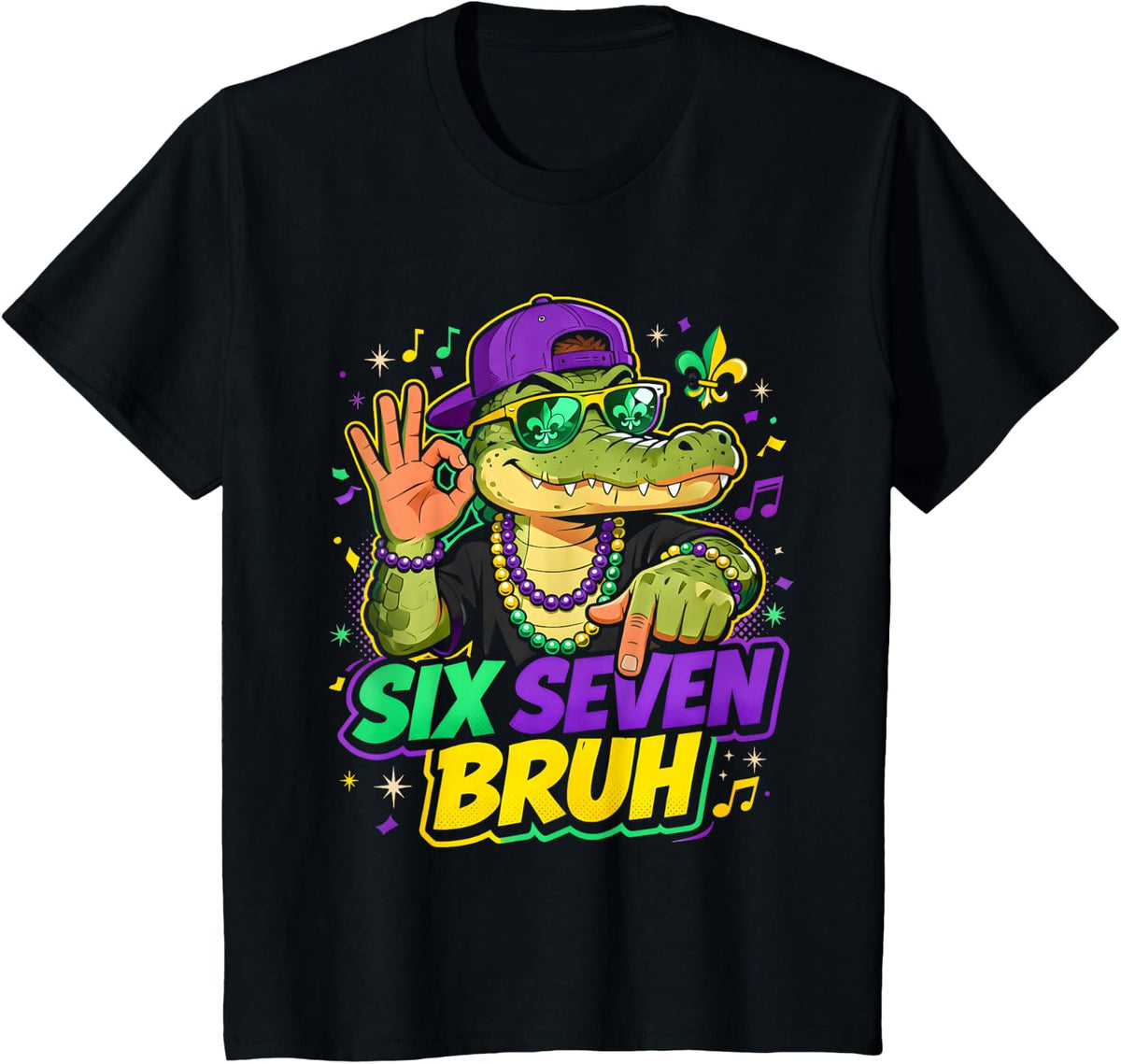Mardi Gras Six Seven Bruh Mardigator Alligator 6 7 Meme Boys T-Shirt - Black