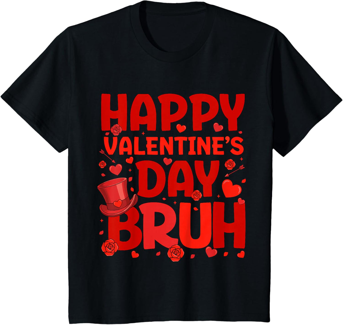 Bruh Valentines Day Teens Boys Kids Heart Valentine T-Shirt - Black