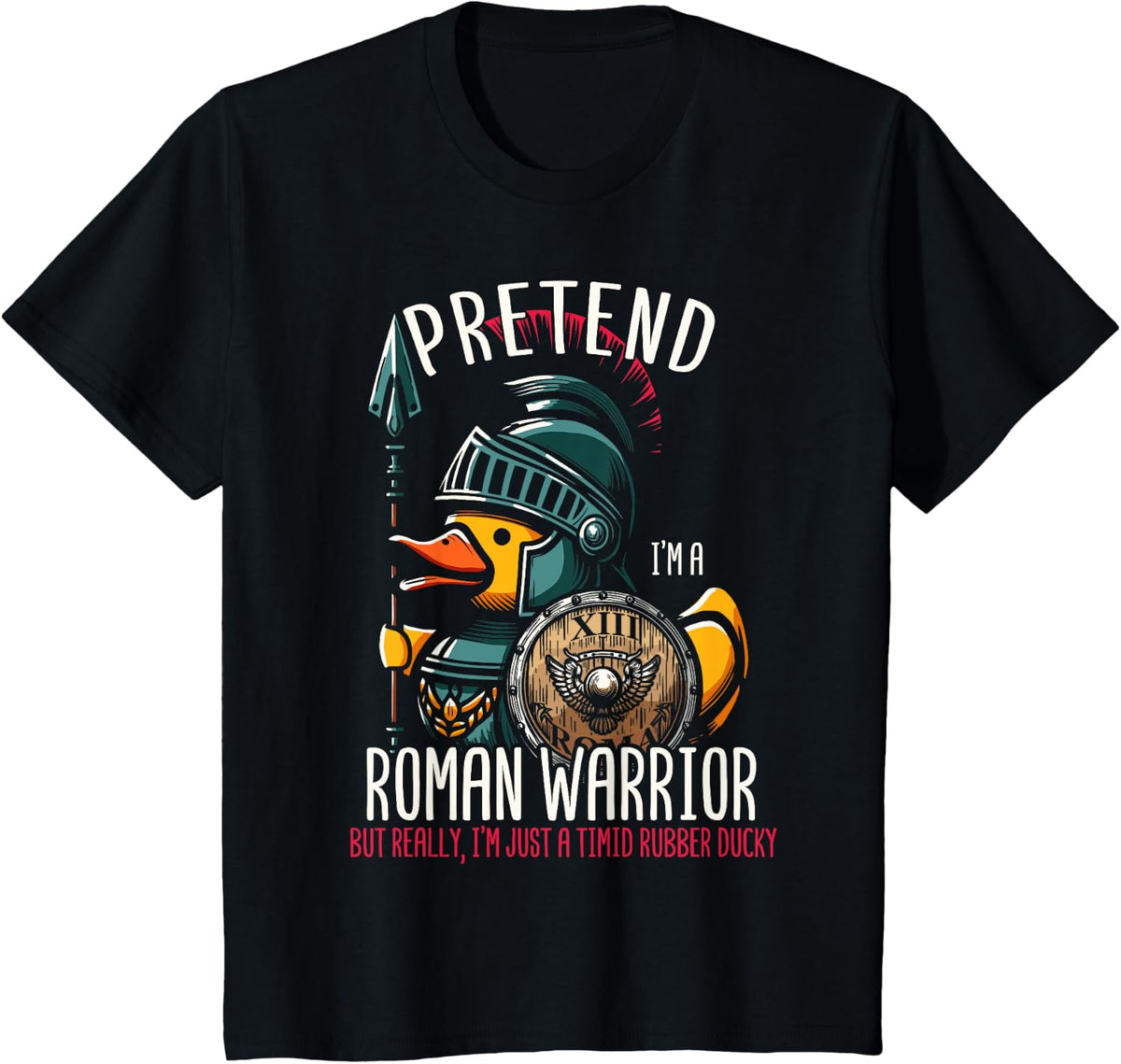 Roman Warrior Rubber Duck Italian Legionary Duckling T-Shirt - Black