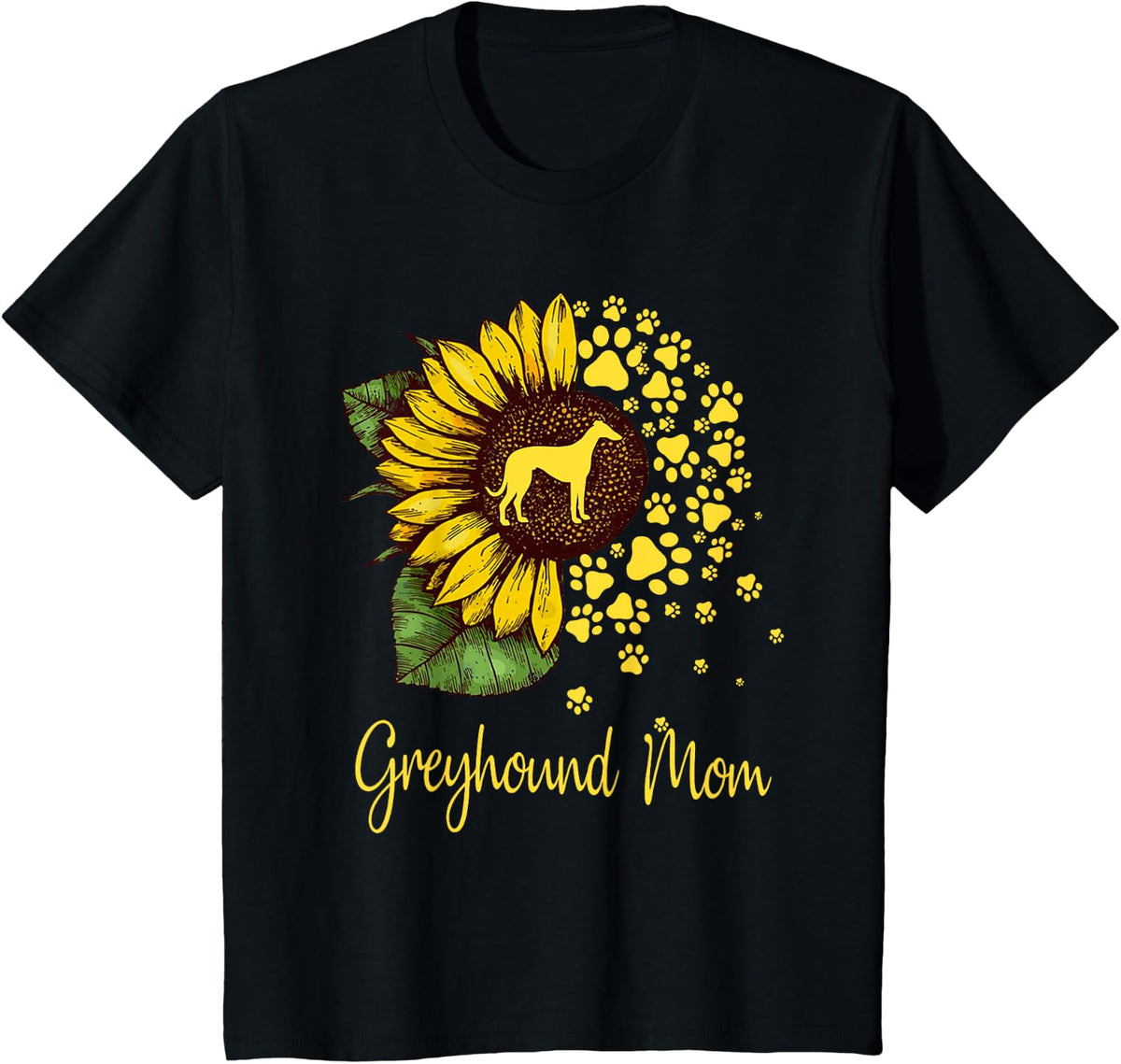 Womens Sunflower Greyhound Mom Dog Lover Mother’s Day T-Shirt - Black