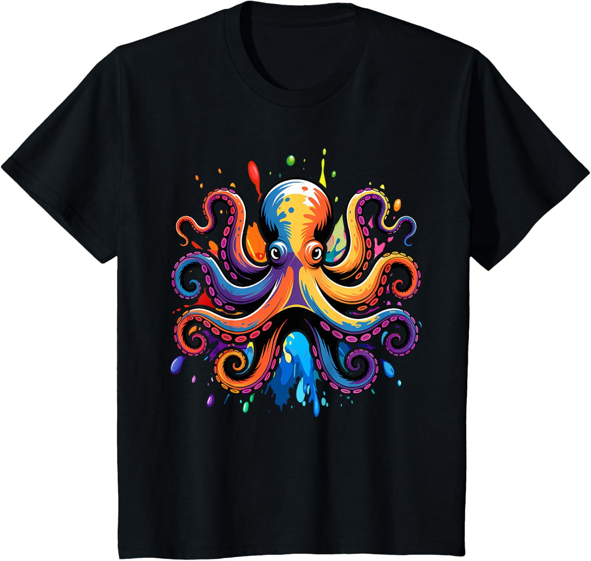 Octopus Graphic - Colorful Ocean Design T-Shirt - Black