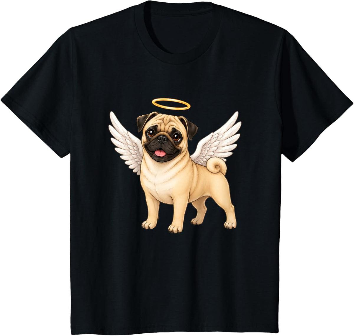 Cute Pug Angel with Wings Dog Lover Design T-Shirt - Black