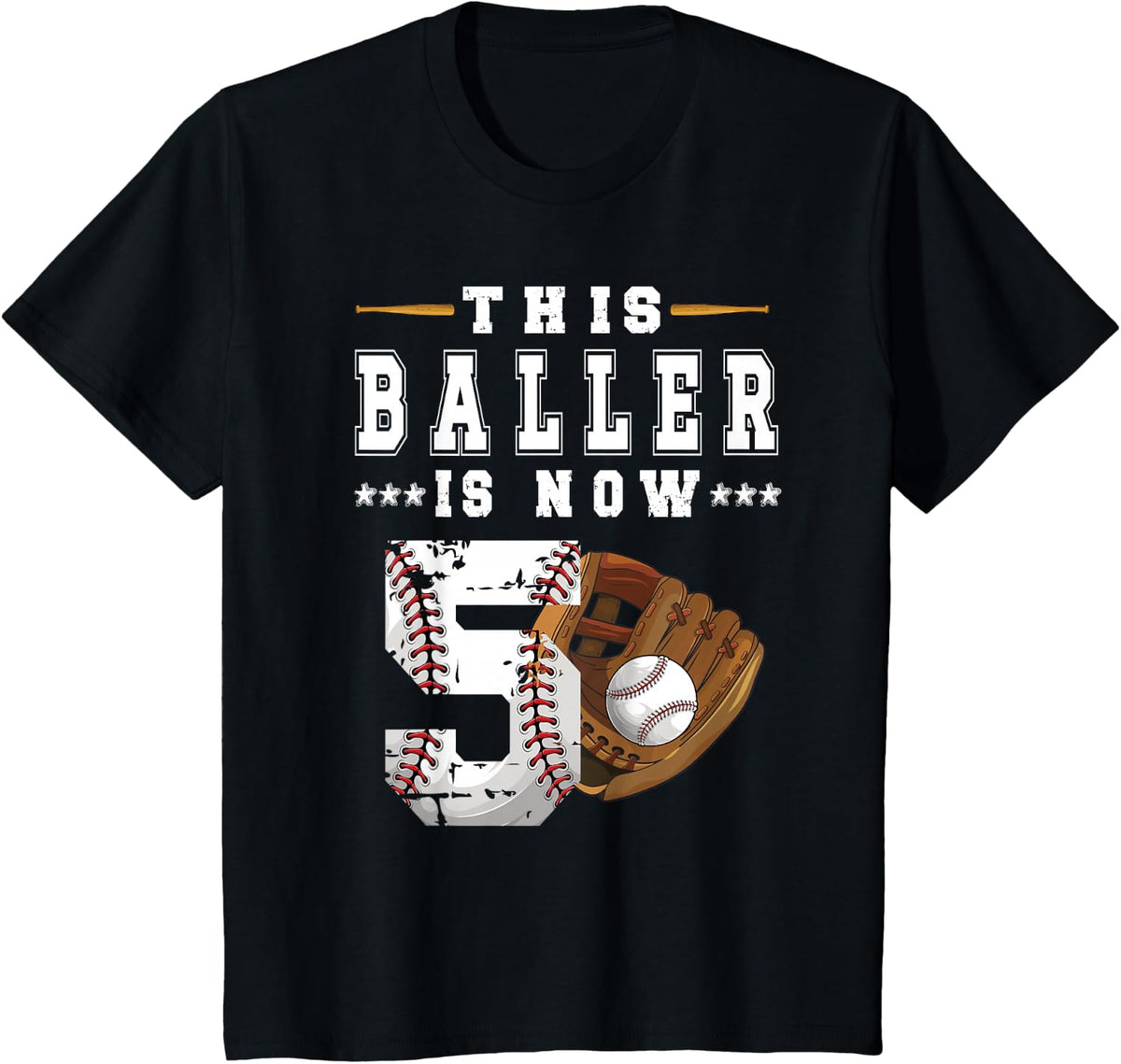Kids 5th Birthday Baseball Boy Five Year Old Baseball Player T-Shirt - Black