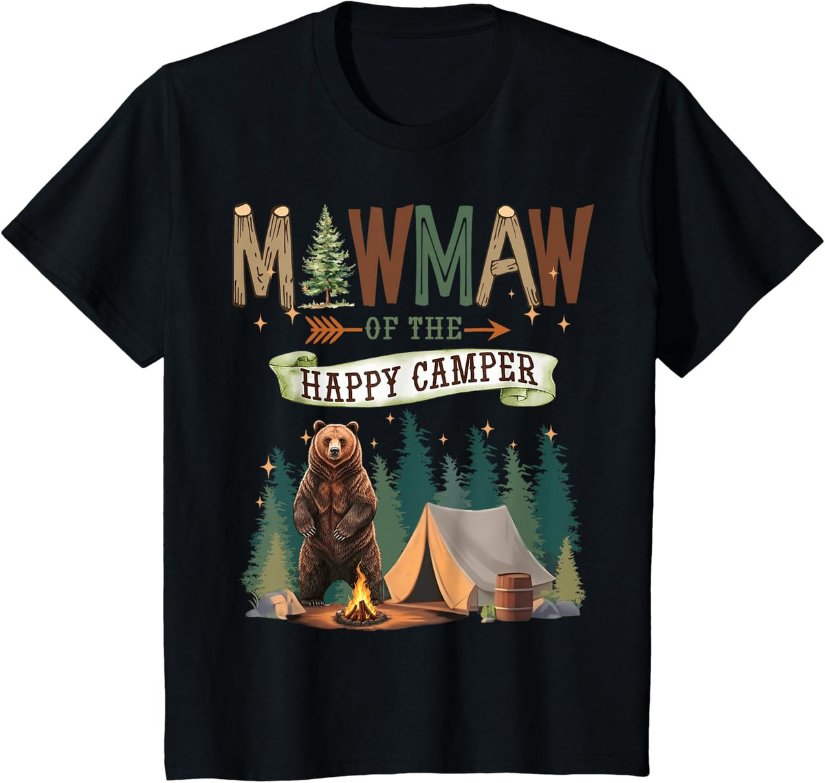 Mawmaw of The Happy Camper First Birthday Camping T-Shirt - Black