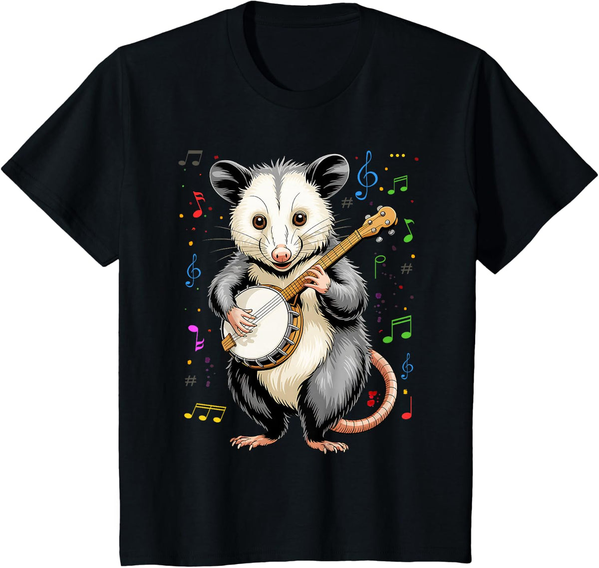 Opossum Playing Banjo Guitar Possum Live Funny Trash Kitty T-Shirt - Black