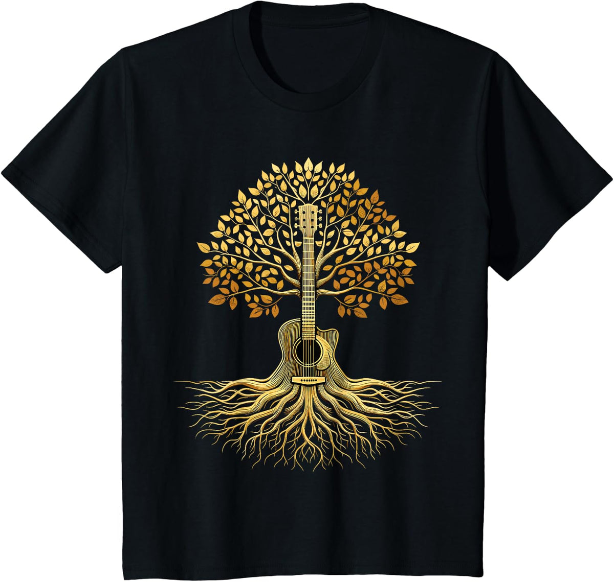 Acoustic Guitar Tree Guitar Player Guitarist T-Shirt - Black