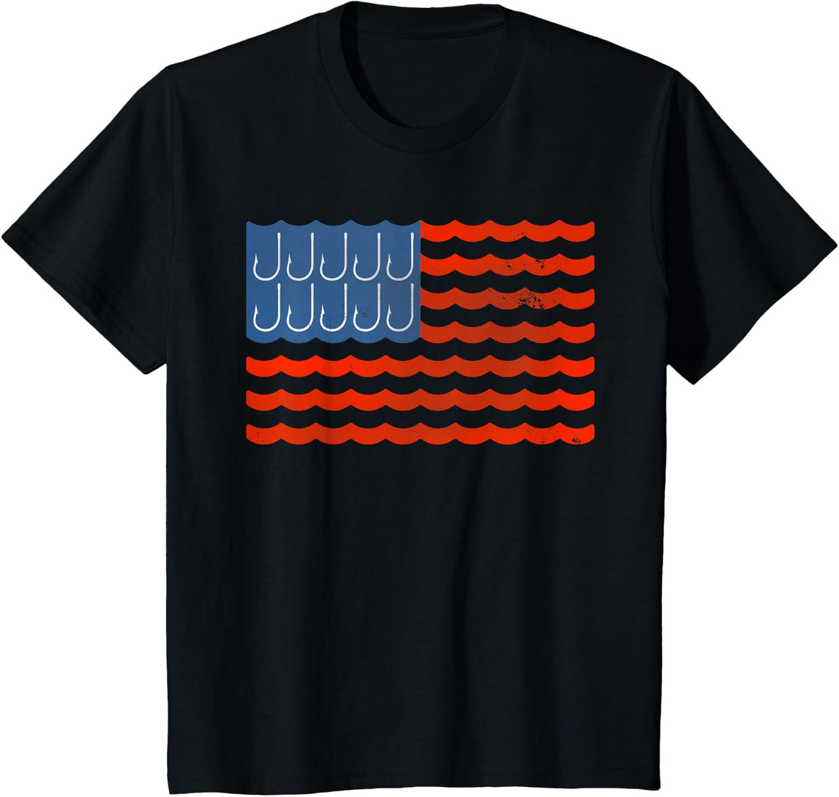 Fishing American flag Patriotic Fishing 4th of July T-Shirt - Black