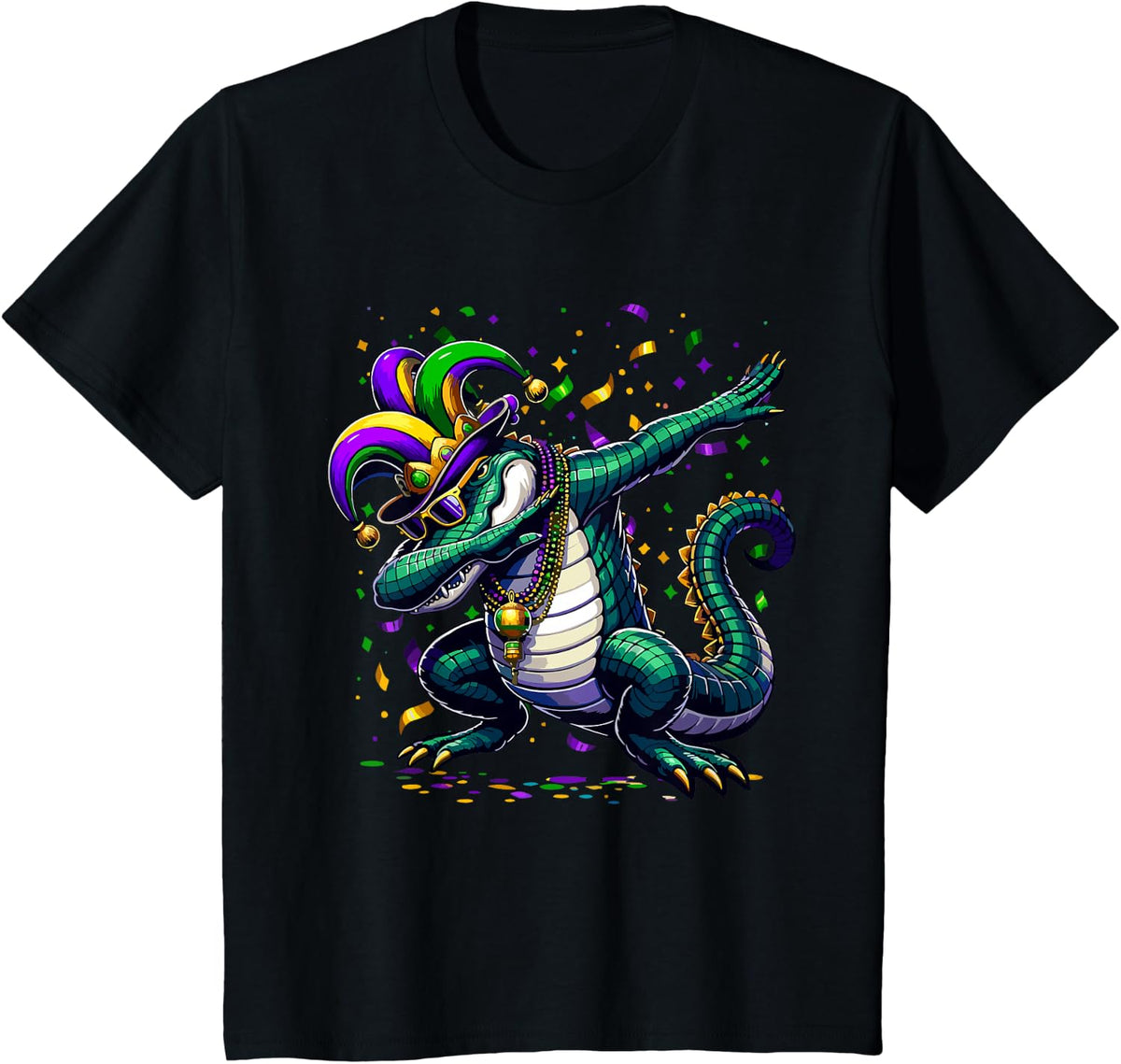 Dabbing Alligator Costume Kids Toddler Boys Men Mardi Gras T-Shirt - Black