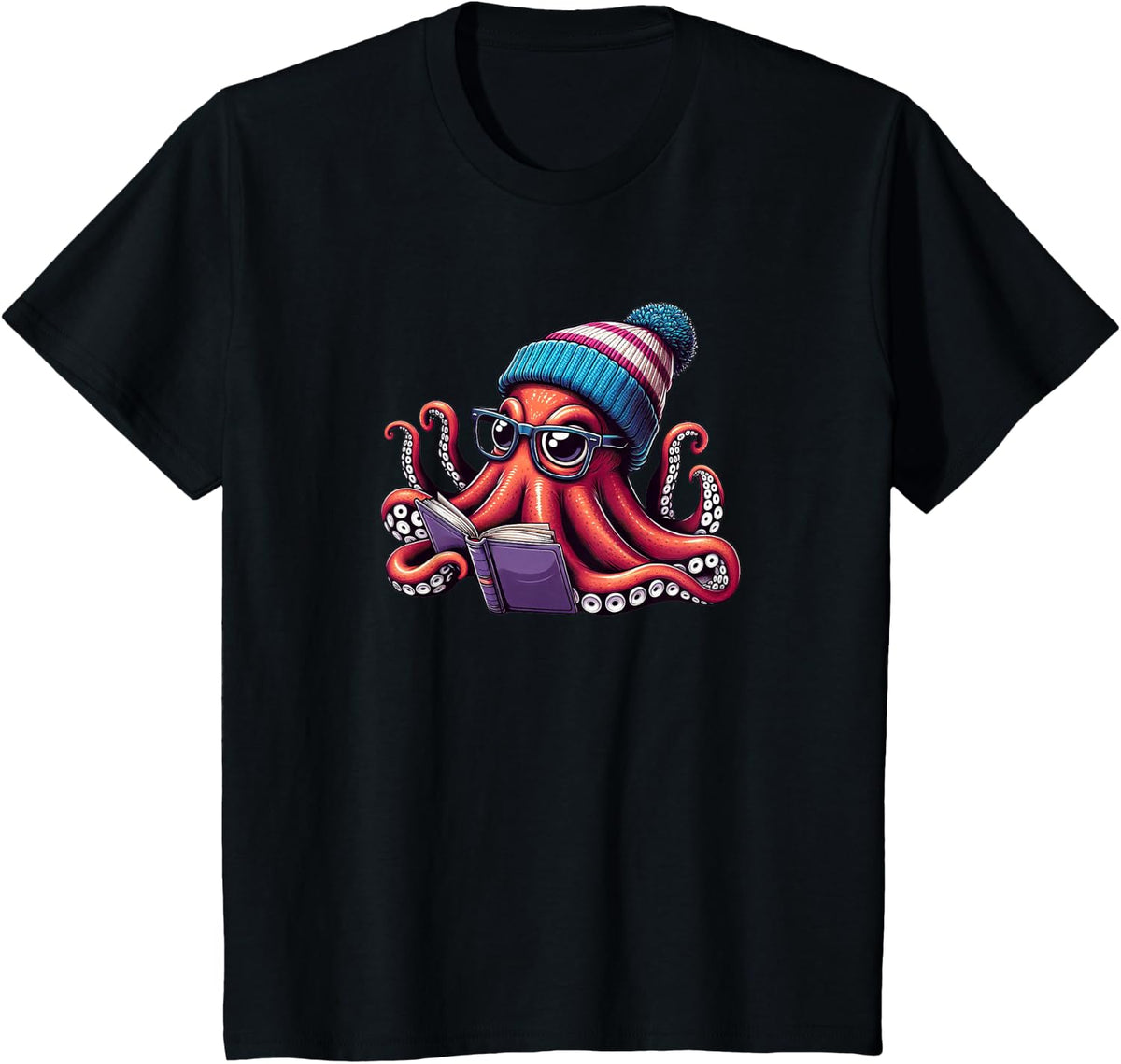 Octopus Reading Book, Kraken Book Lover T-Shirt - Black