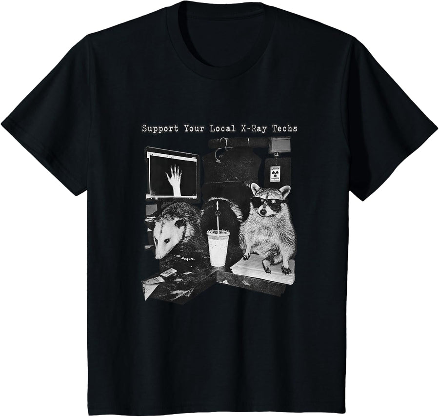 Xray Technologist Raccoon Radiology Possum Skunk Funny T-Shirt - Black