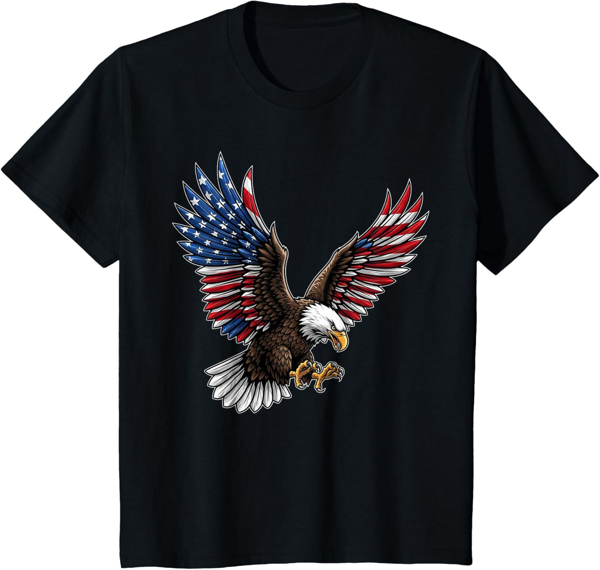 Patriotic Red White Blue Bald Eagle 4th of July USA Flag T-Shirt - Black