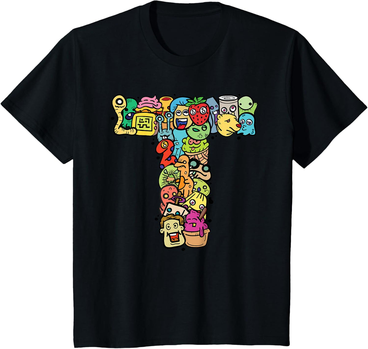 Letter T T-shirt Alphabet T Name Initial Monogrammed Shirts T-Shirt - Black