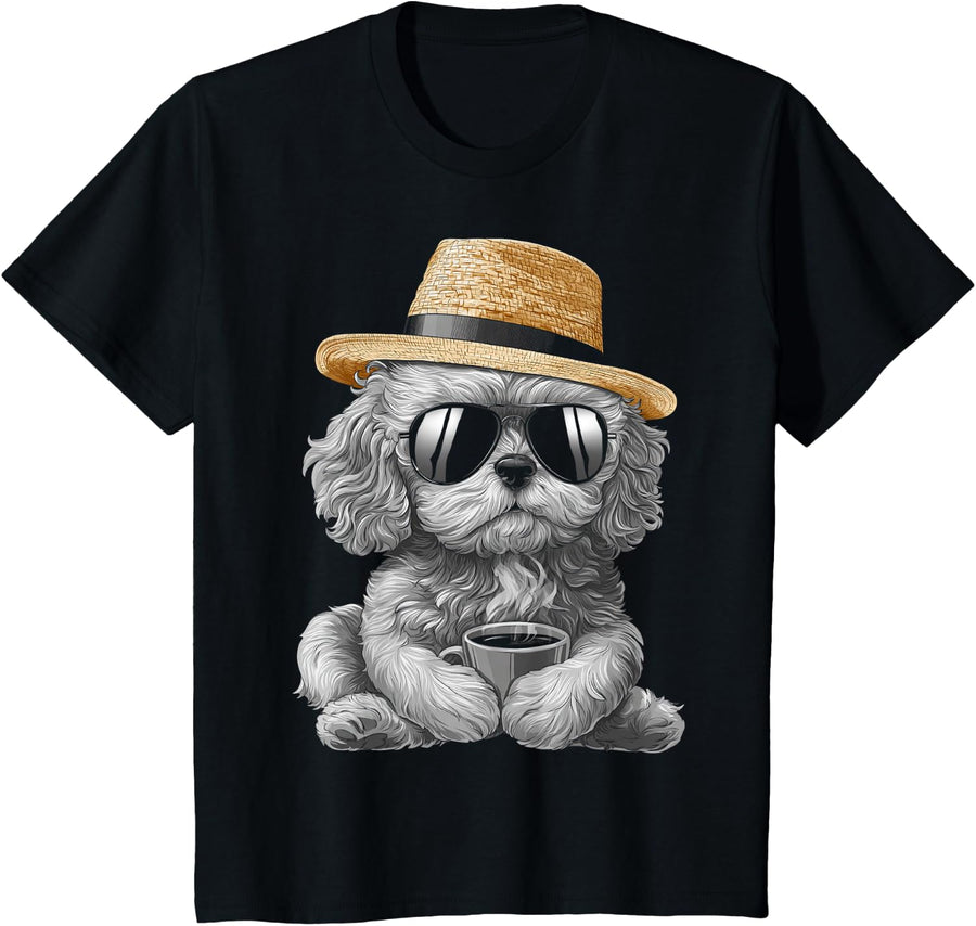 Cockapoo Dog Owner Coffee Graphic Sunglasses T-Shirt - Black
