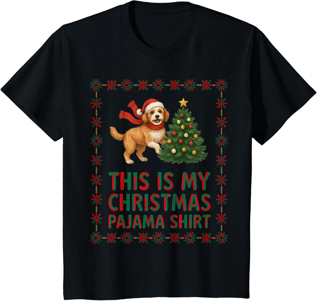 Funny Festive Cavapoo Christmas Tree Scarf Dog Mom Dad Lover T-Shirt - Black