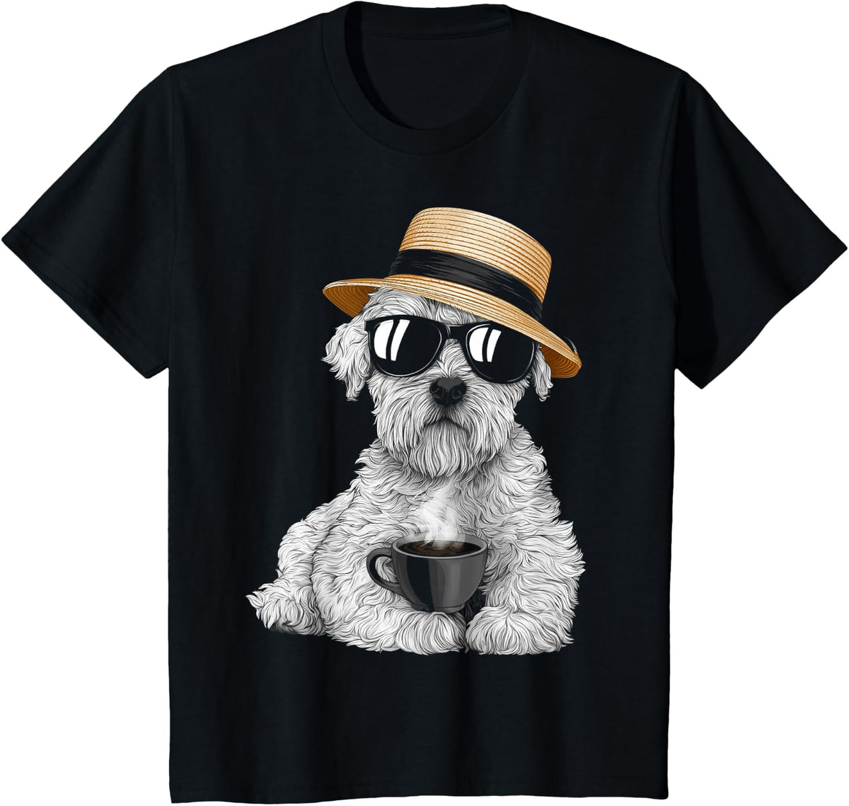 Coffee Art Sunglasses Soft Coated Wheaten Terrier Dog Lover T-Shirt - Black