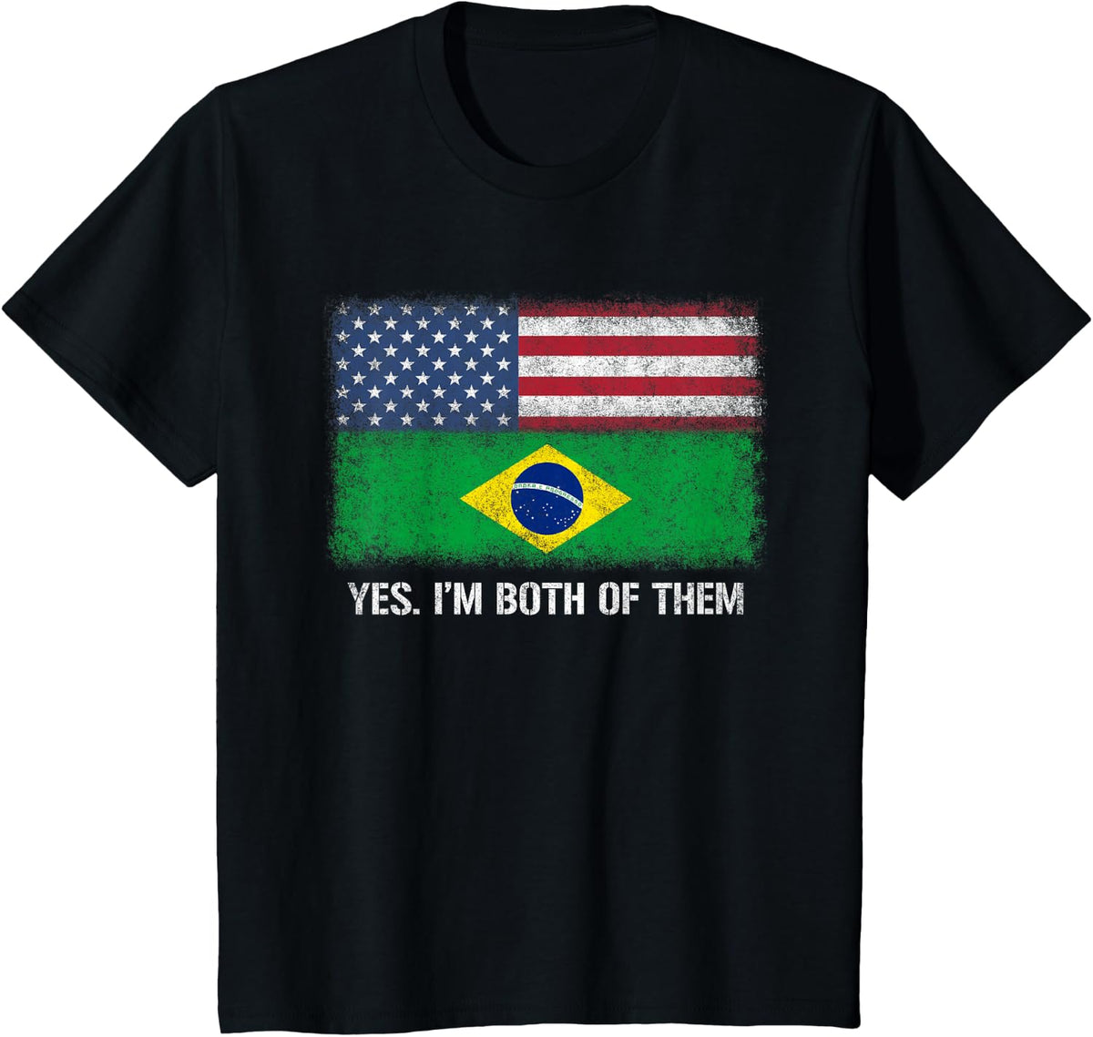 Usa Brazil Brazilian American Flag Dual Citizen Citizenship T-Shirt for Women Kids Men - Black