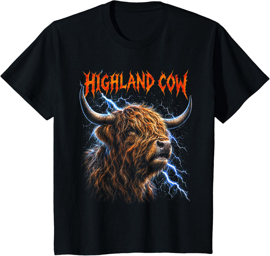 Highland Cow Metalhead Bootleg Cow Lover T-Shirt - Black