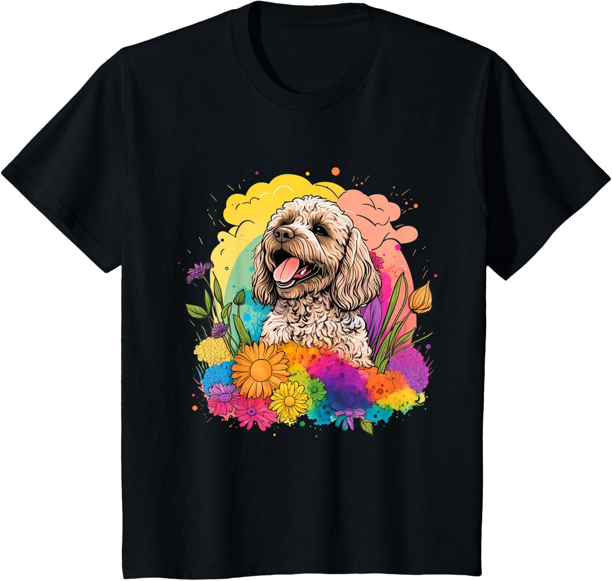 Cockapoo Mom Women Colorful Floral Graphic Flowers Dog T-Shirt - Black