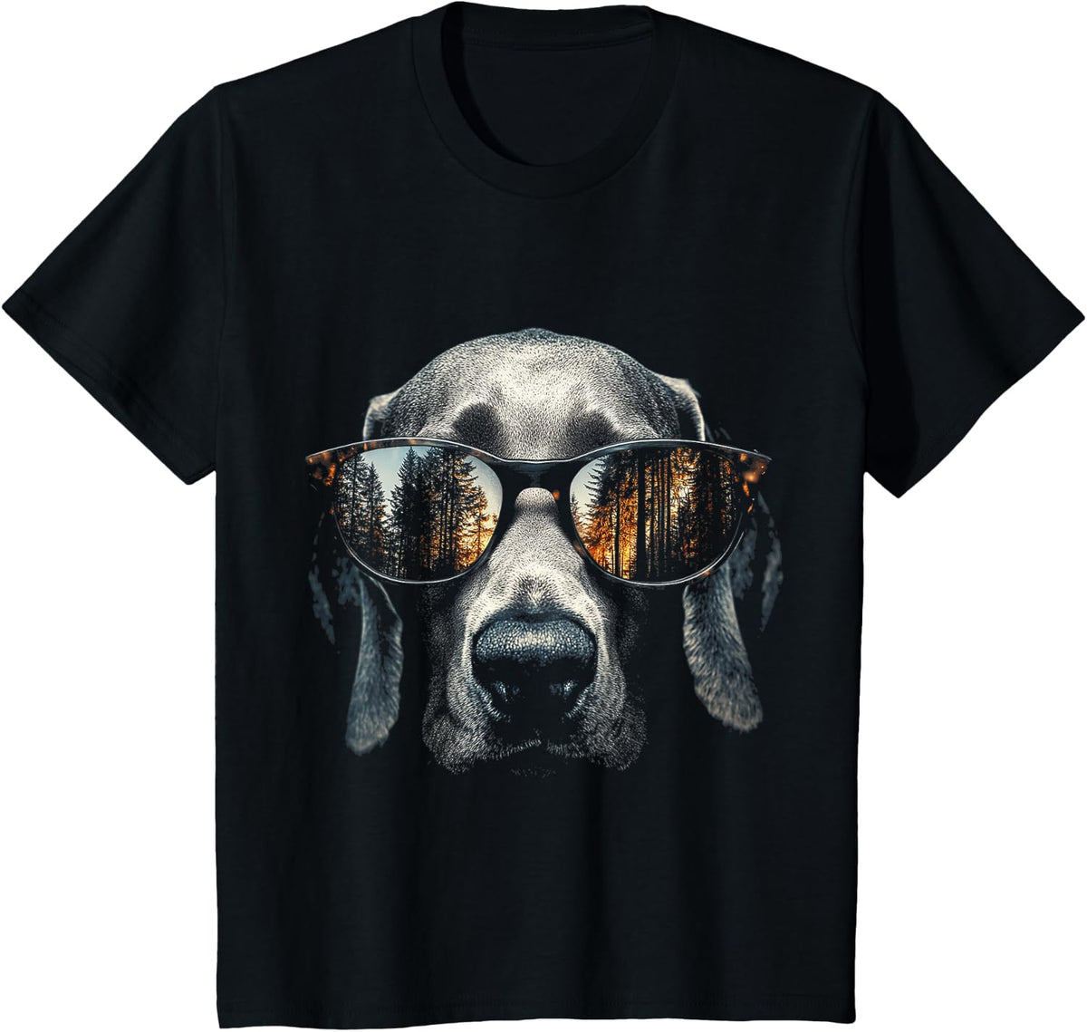 Weimaraner Dog Motif Pet Artwork T-Shirt - Black