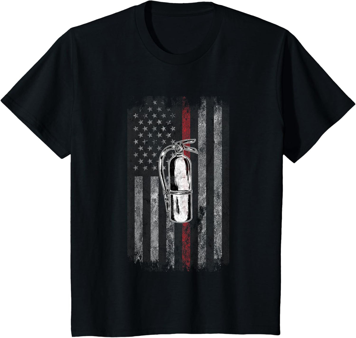Fire extinguisher American Flag Thin Red Line Firefighter T-Shirt for Women Kids Men - Black