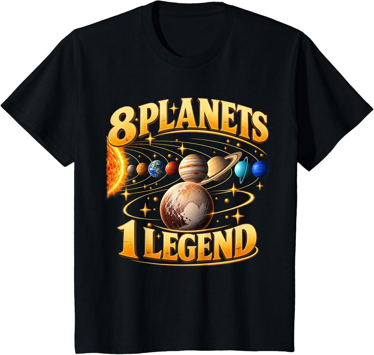 8 Planets 1 Legend Pluto Dwarf Planet Astronomy Space T-Shirt - Black