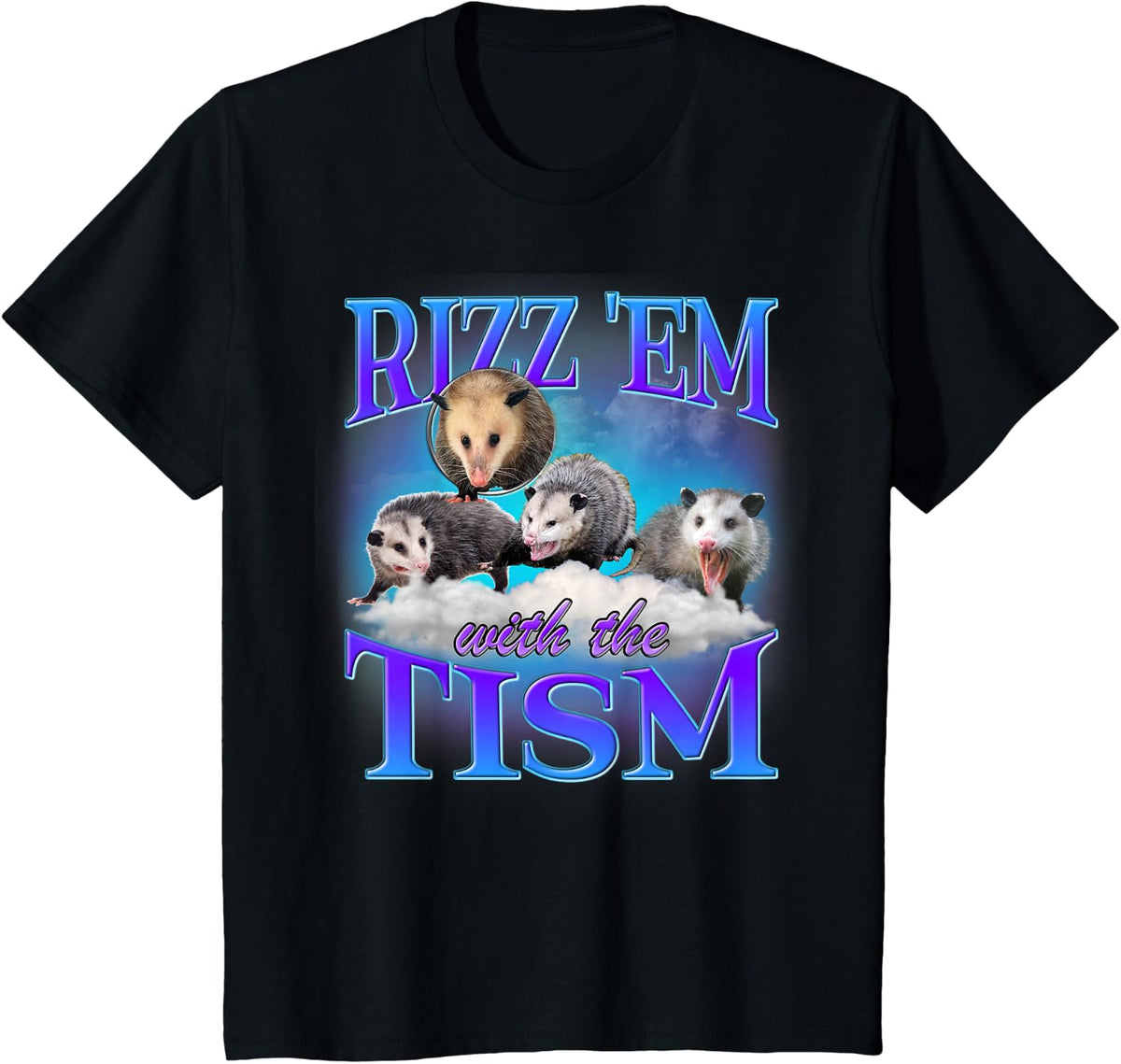 Rizz Em With The Tism Funny Autism Meme Autistic Opossum T-Shirt - Black