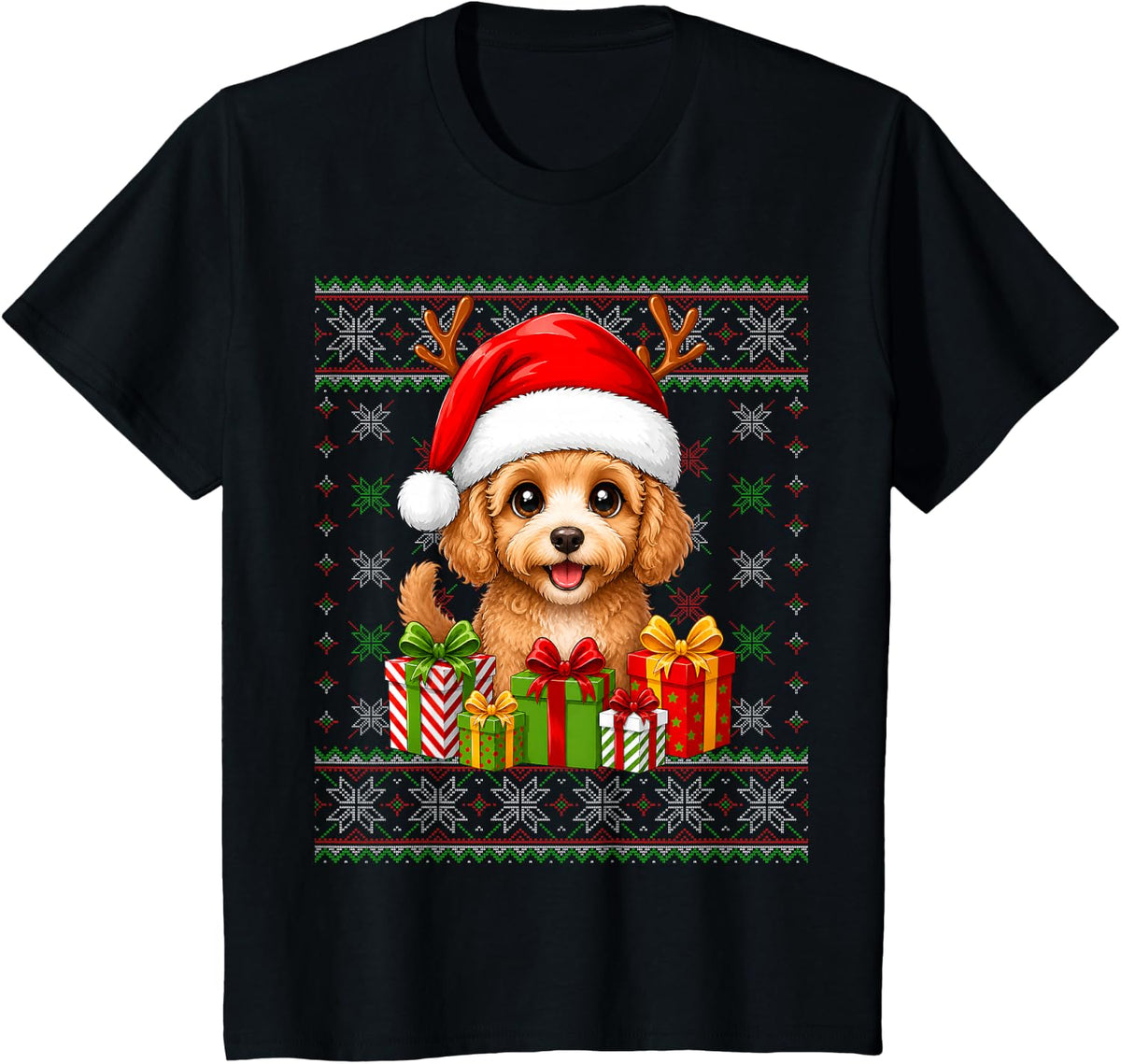 Cockapoo Dog Christmas Ugly Sweaters Festive Pet Love Xmas T-Shirt - Black