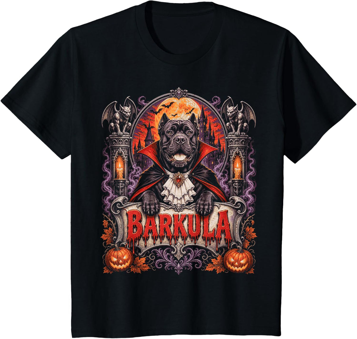 Halloween Cane Corso Barkula Vampire Dracula Dog T-Shirt - Black