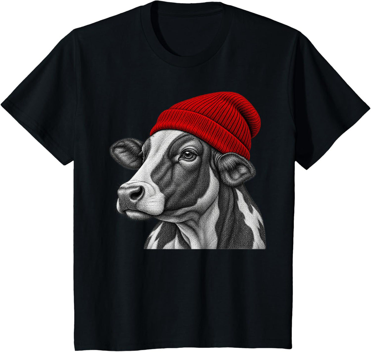 Cow Wearing Beanie Funny Chill Animal Lover T-Shirt - Black