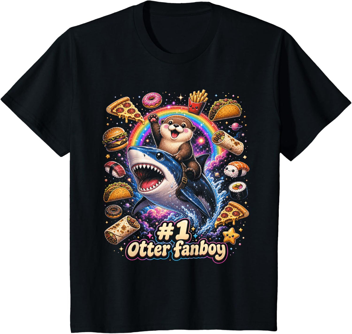 #1 Otter Fanboy Kawaii Boys Otter T-Shirt - Black