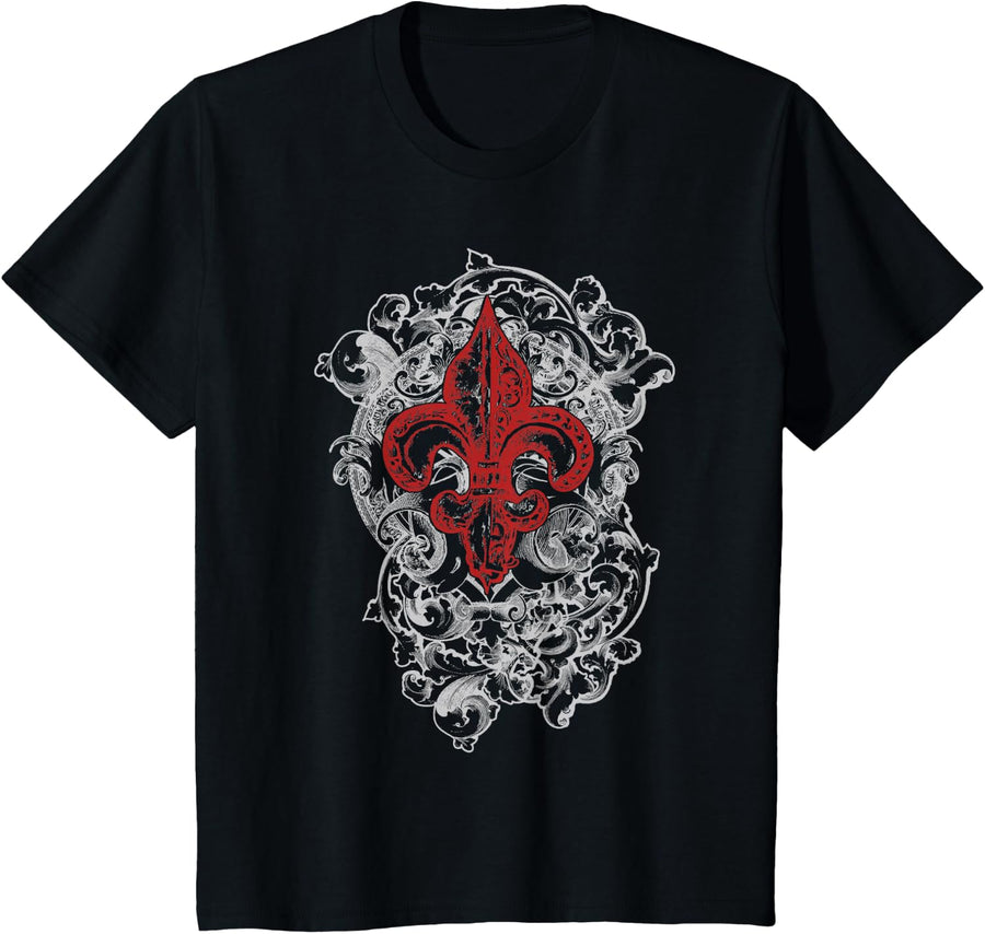 Fleur De Lis (Lys, flower of the lily) Mardi Gras in smoke T-Shirt - Black