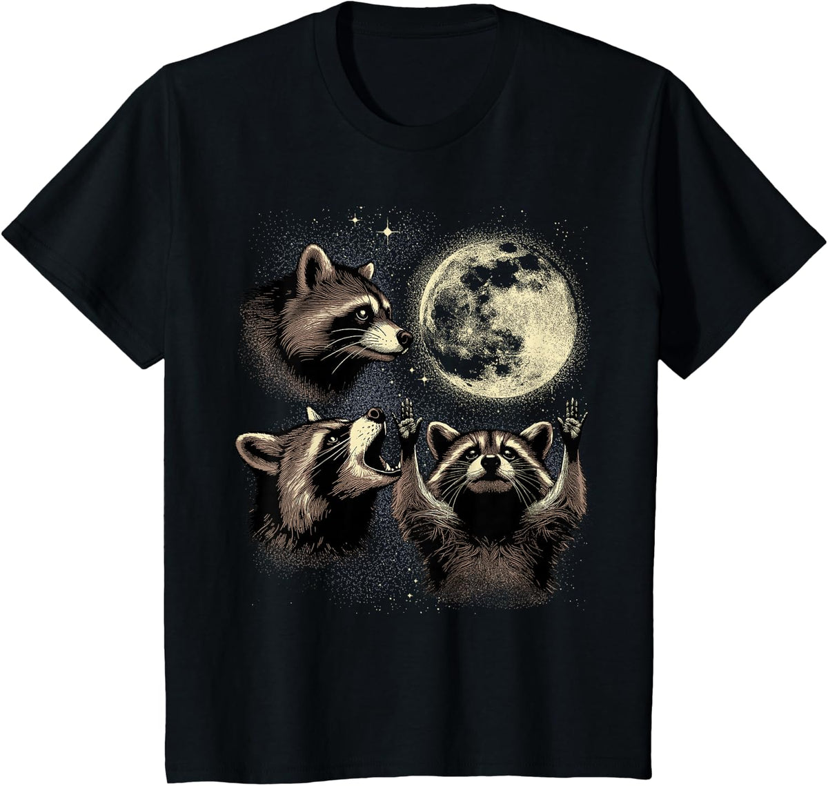 Tree Raccoon Moon Shirt Raccoon Howling At Moon Trash Panda T-Shirt - Black