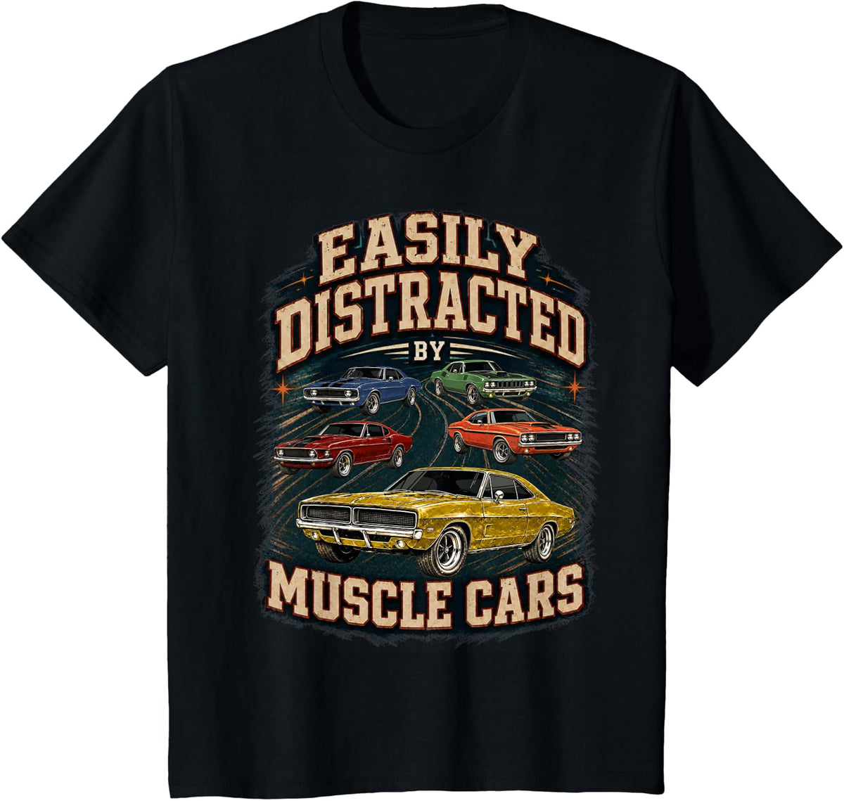 Easily Distracted By Muscle Cars Classic Coupe Car Vintage T-Shirt - Black