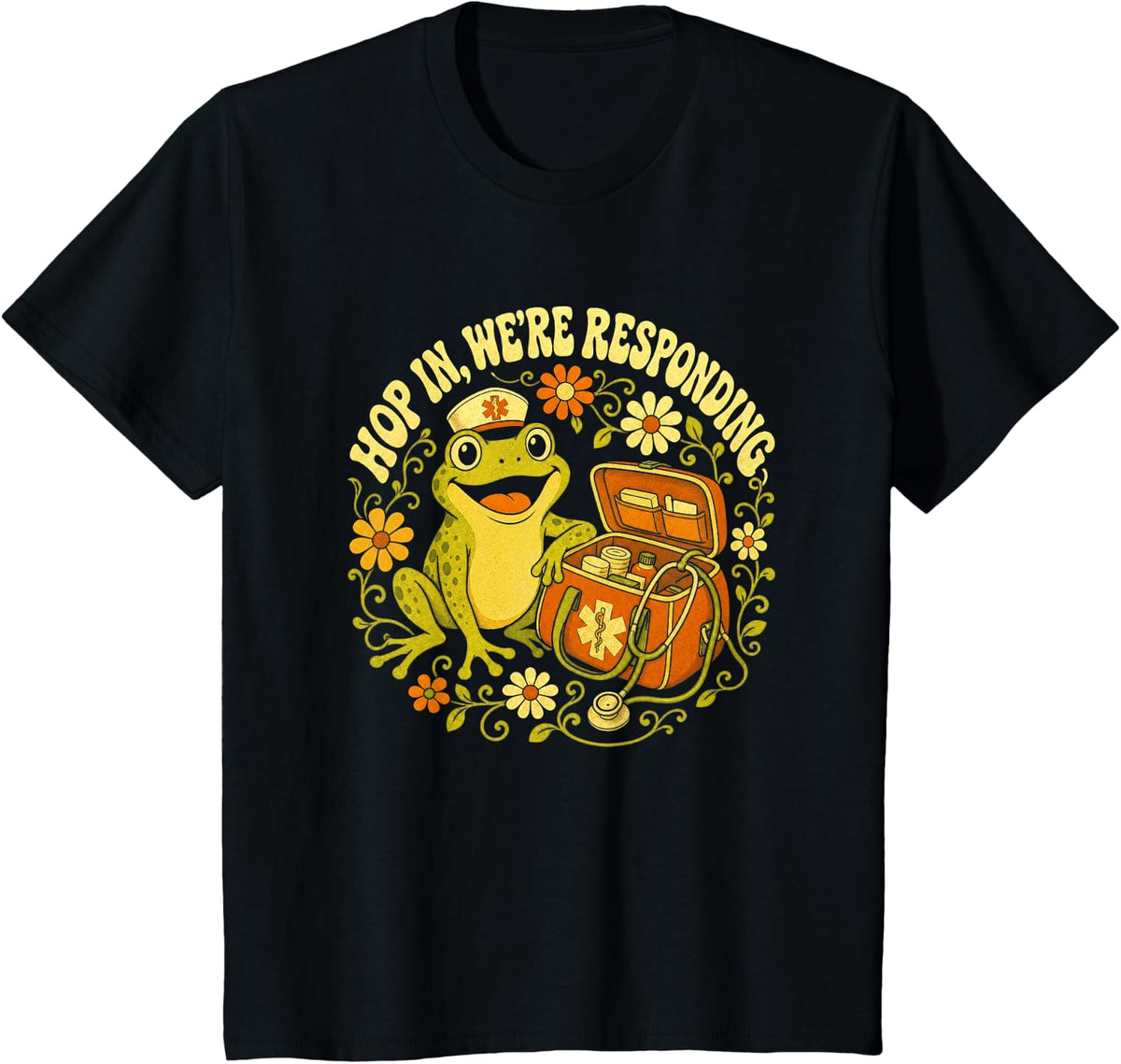 Paramedic Hop in We're Responding EMT First Responder Frog T-Shirt - Black