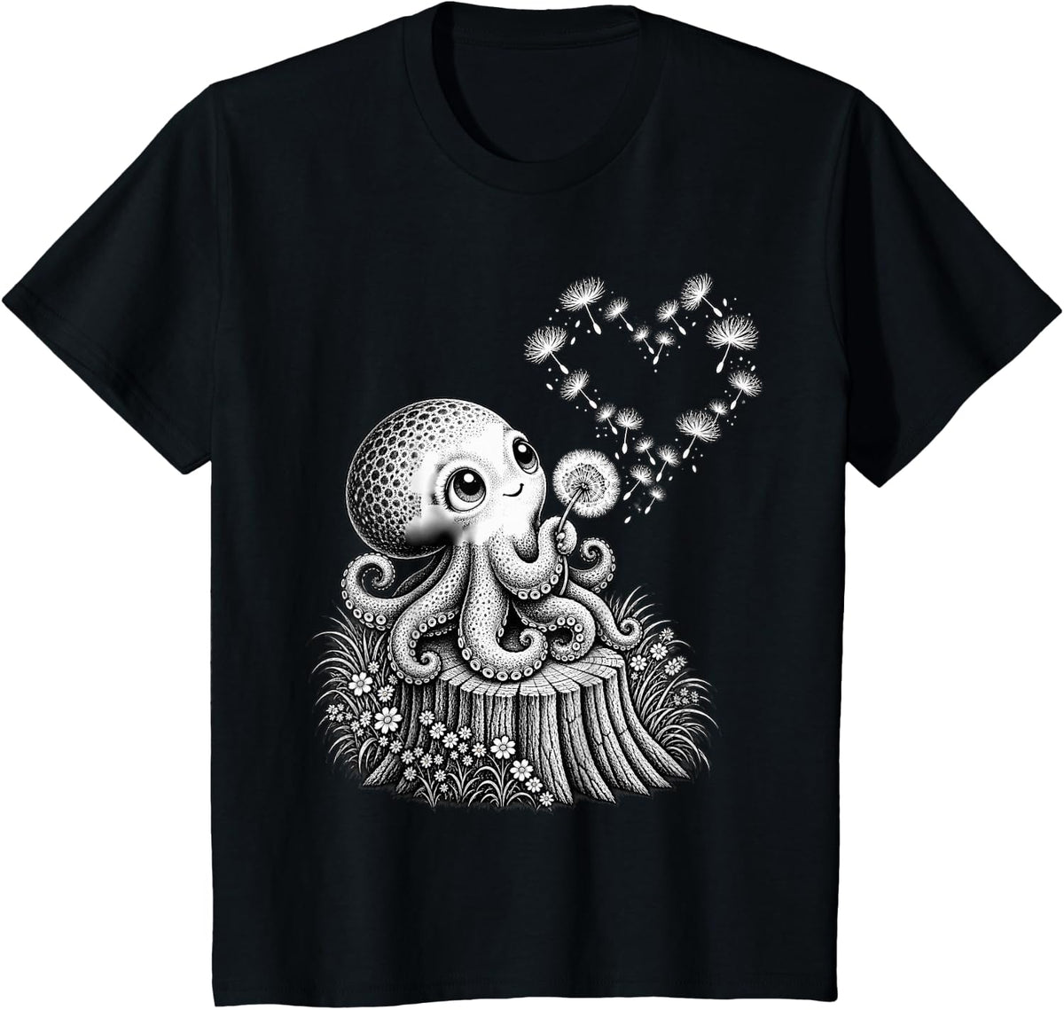 Octopus Animal Art Portrait Wildlife Forest Octopus Lover T-Shirt - Black