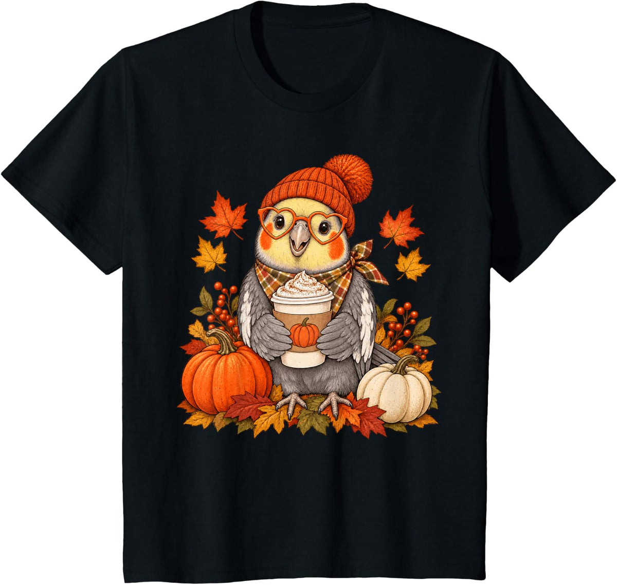 Cockatiel Fall Autumn Season Pumpkin Spice Parrot T-Shirt - Black