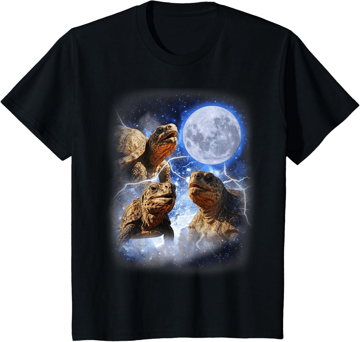 Three Tortoises Moon Howl Wildlife Mountain Turtle Meme T-Shirt - Black