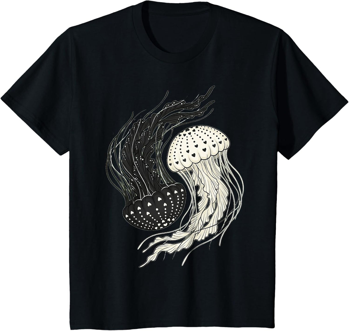 Yin Yang Jellyfish Ocean Art Mandala Lovers T-Shirt - Black