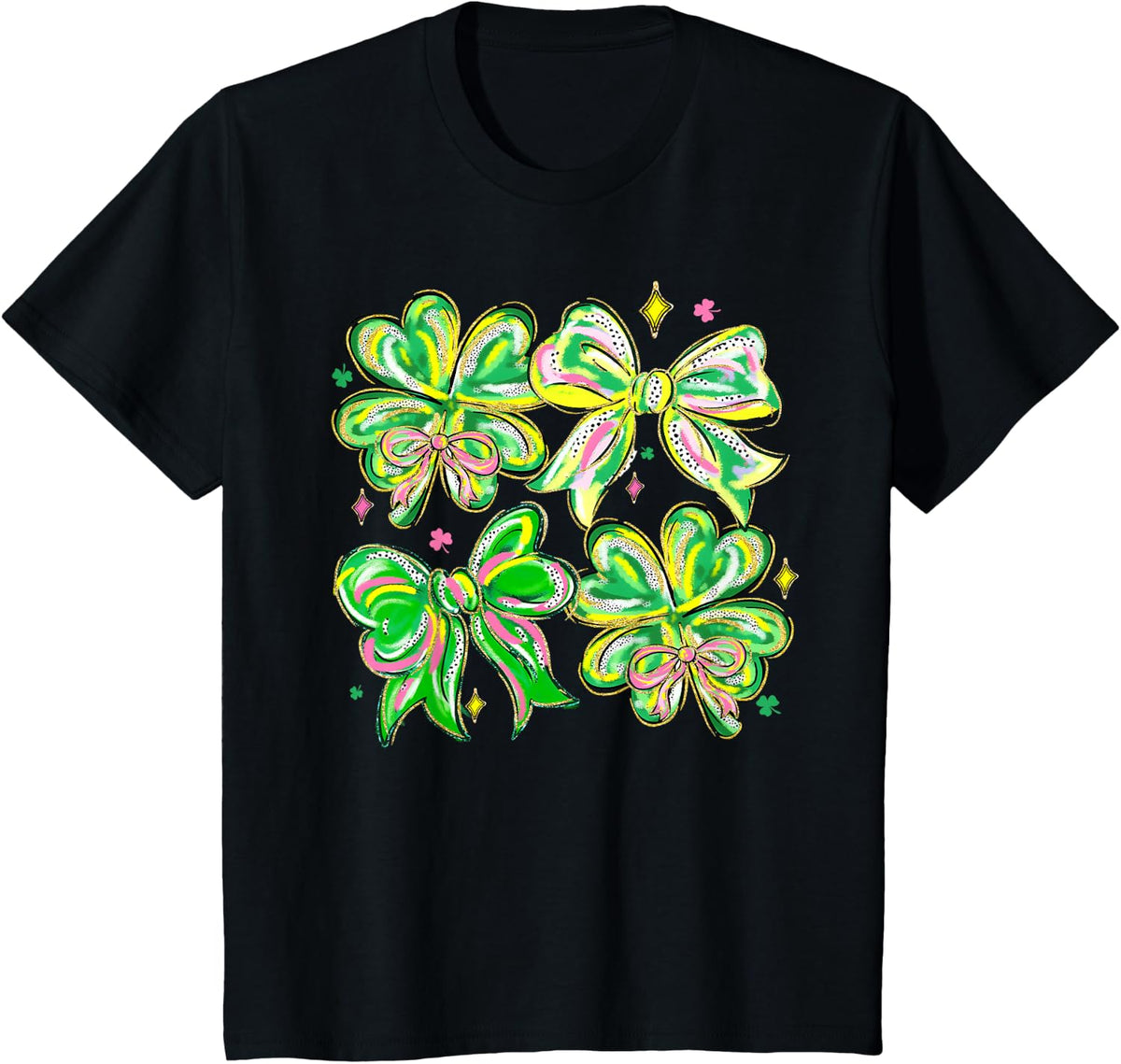 Coquette Bow St.Patrick's Day Lucky Shamrock Ireland Irish T-Shirt - Black