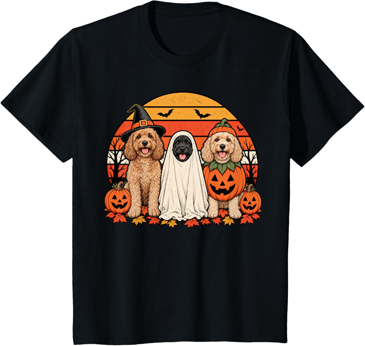 Spooky Cockapoo Pumpkin Ghost Halloween Doodle Dog Lover T-Shirt - Black