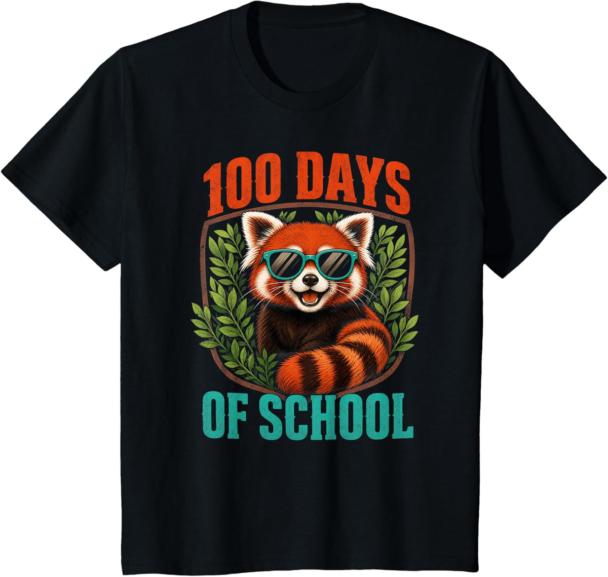 100 Days of School Red Panda Sunglasses T-Shirt - Black