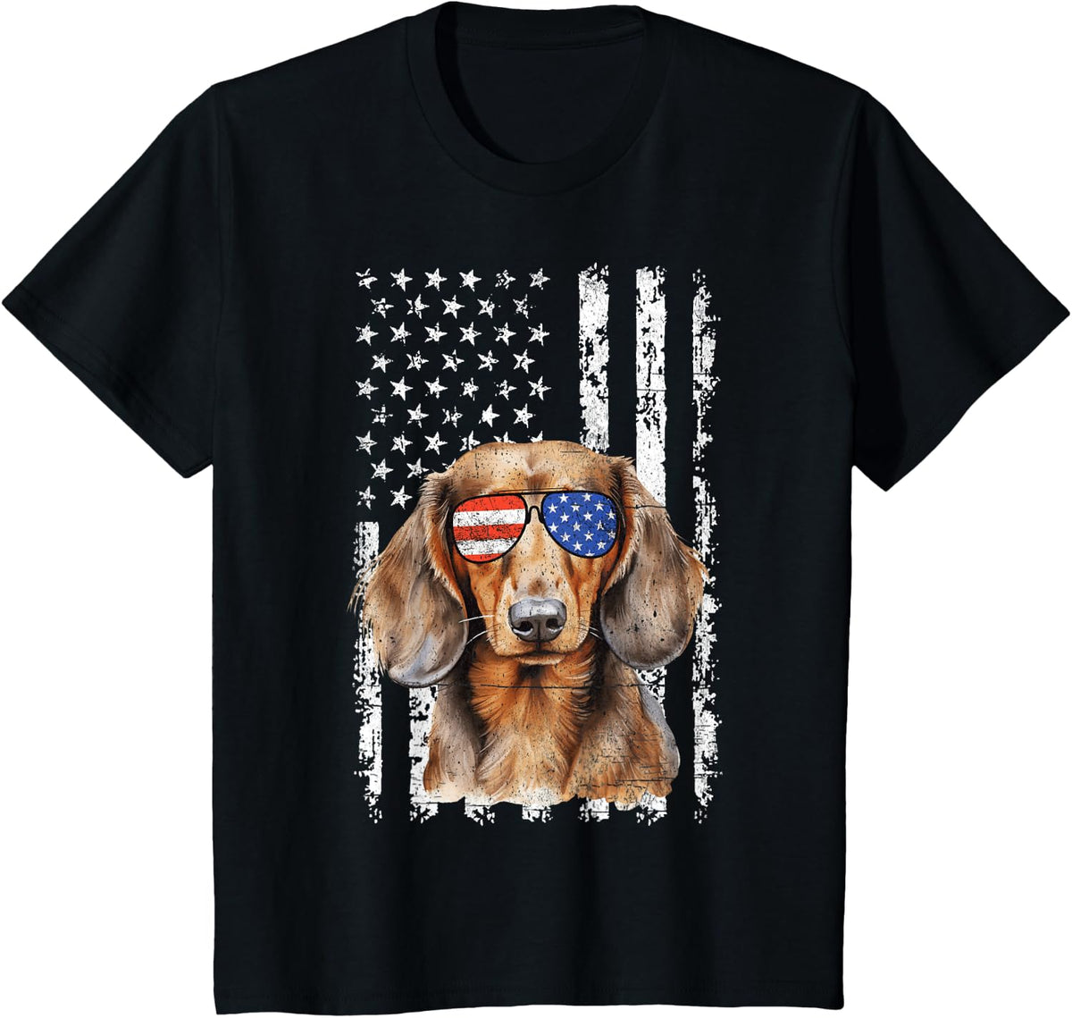 4th Of July US Flag Dachshund Dog Lover T-Shirt for Women Kids Men - Black