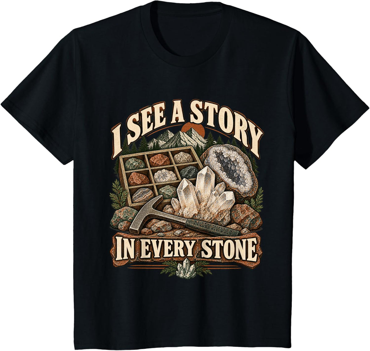 I See A Story in Every Stone Geology Club T-Shirt - Black