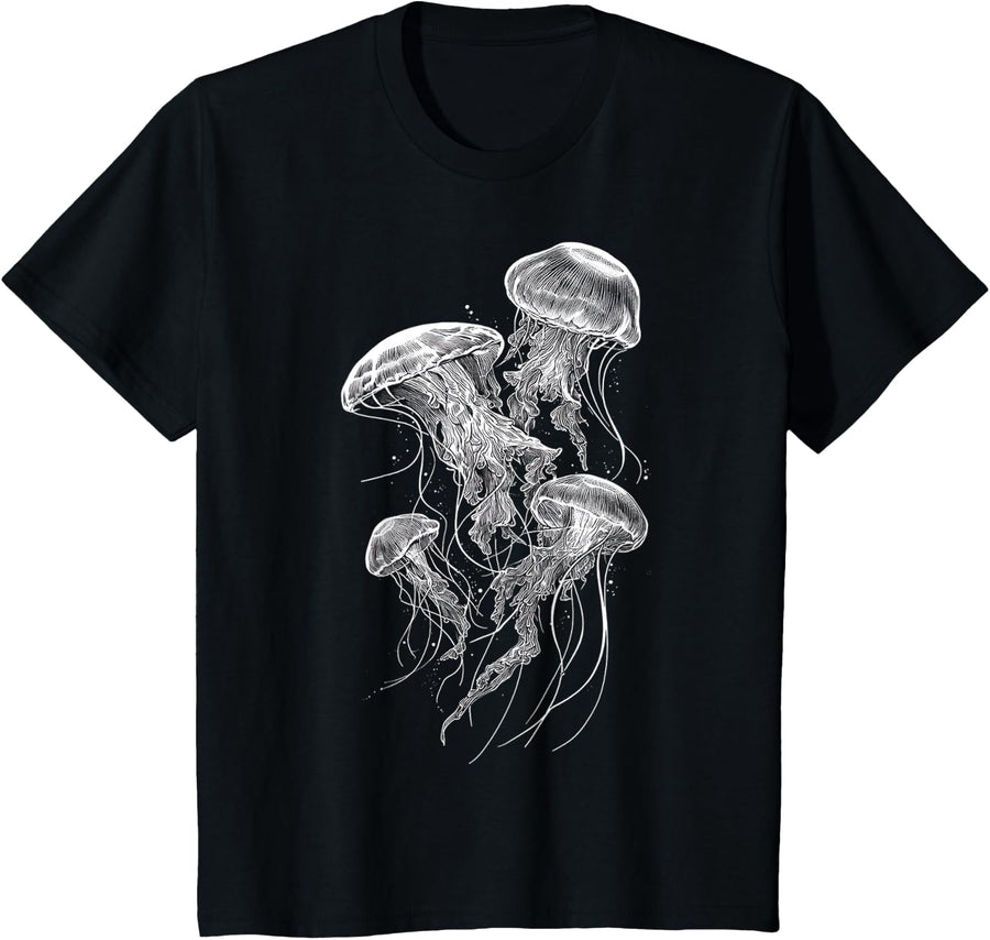 Jellyfish Animal Lover Motif Ocean T-Shirt - Black