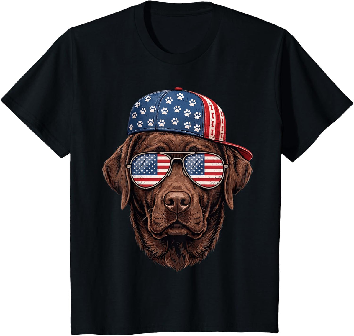 Patriotic Chocolate Labrador American Flag 4th of July USA T-Shirt - Black