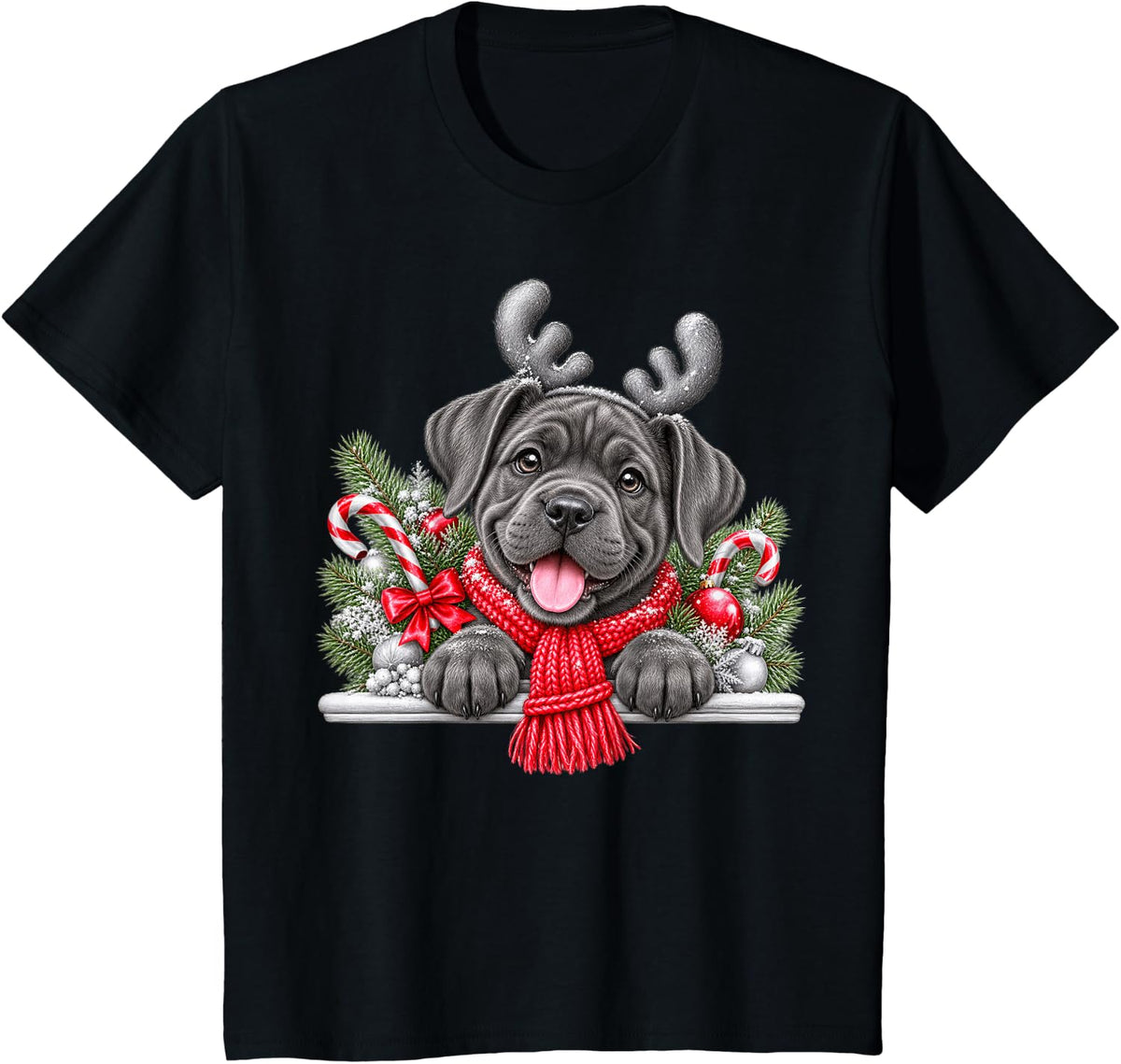 Cane Corso Dog Christmas Santa Hat Mom Dad T-Shirt - Black