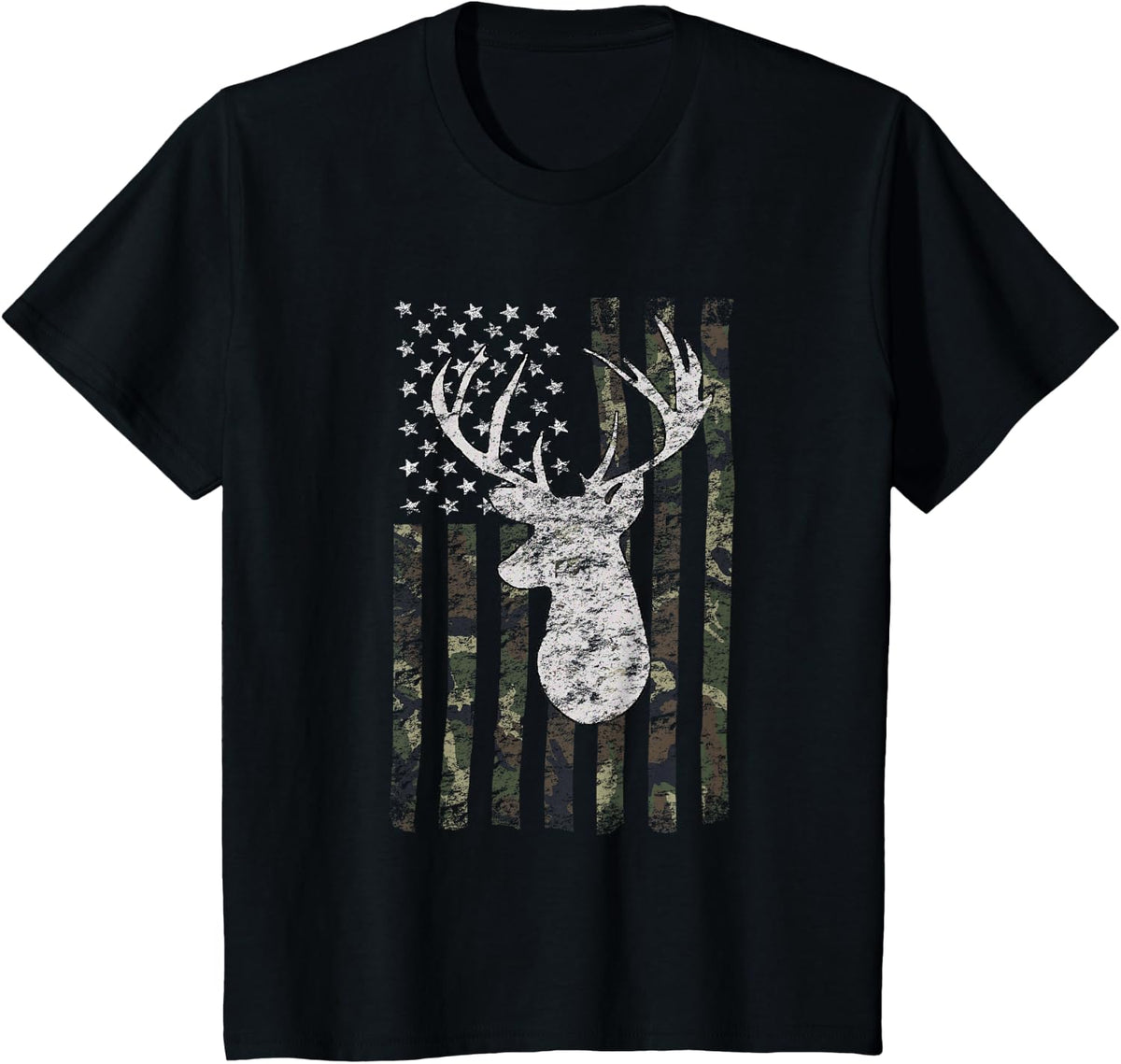 Deer Hunting Camo American Flag T-Shirt - Black