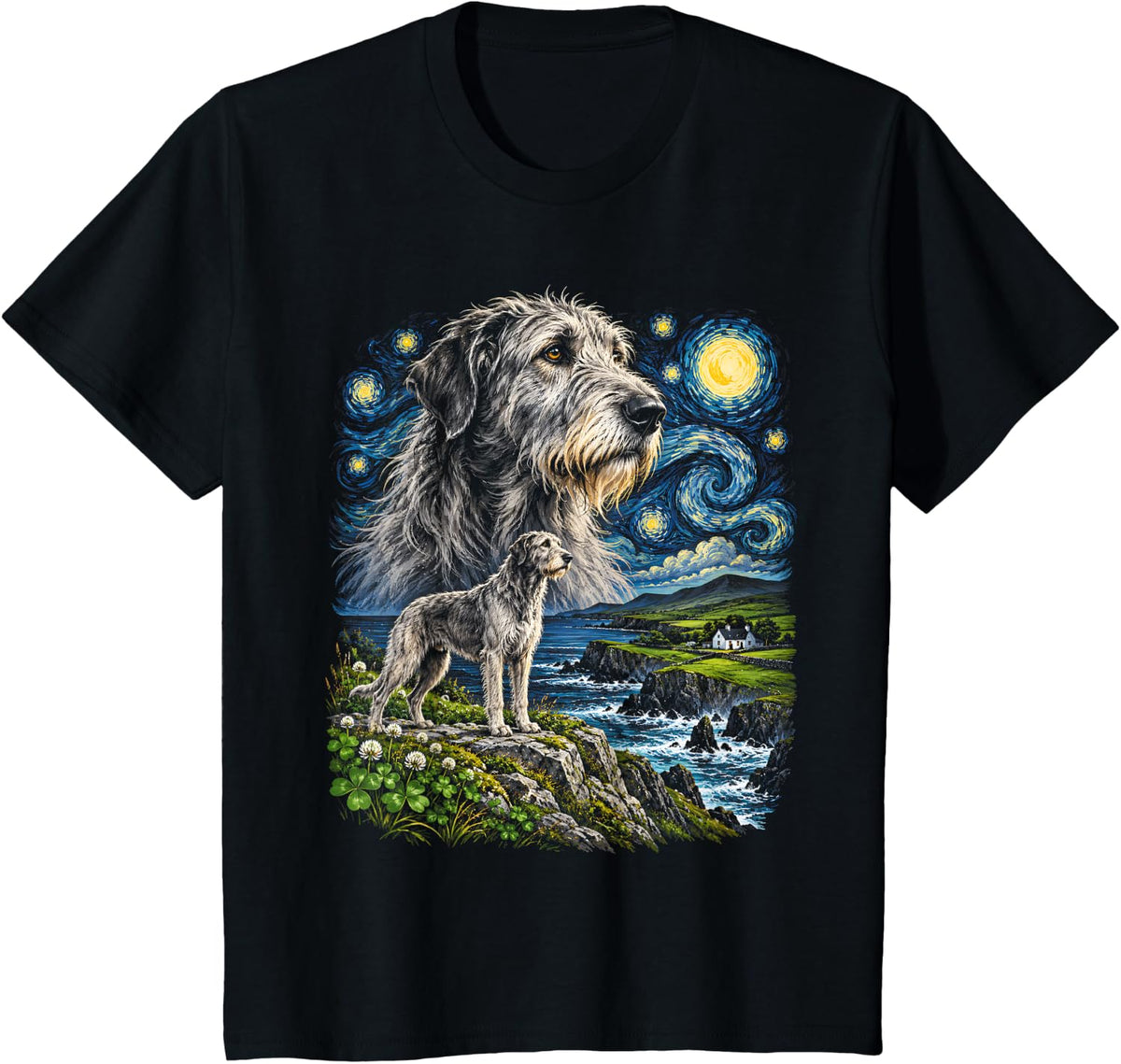 Ireland Irish Wolfhound Dog Coast T-Shirt - Black